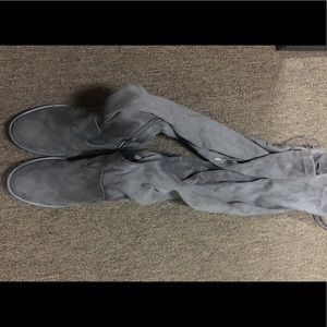 Gray thigh high boots